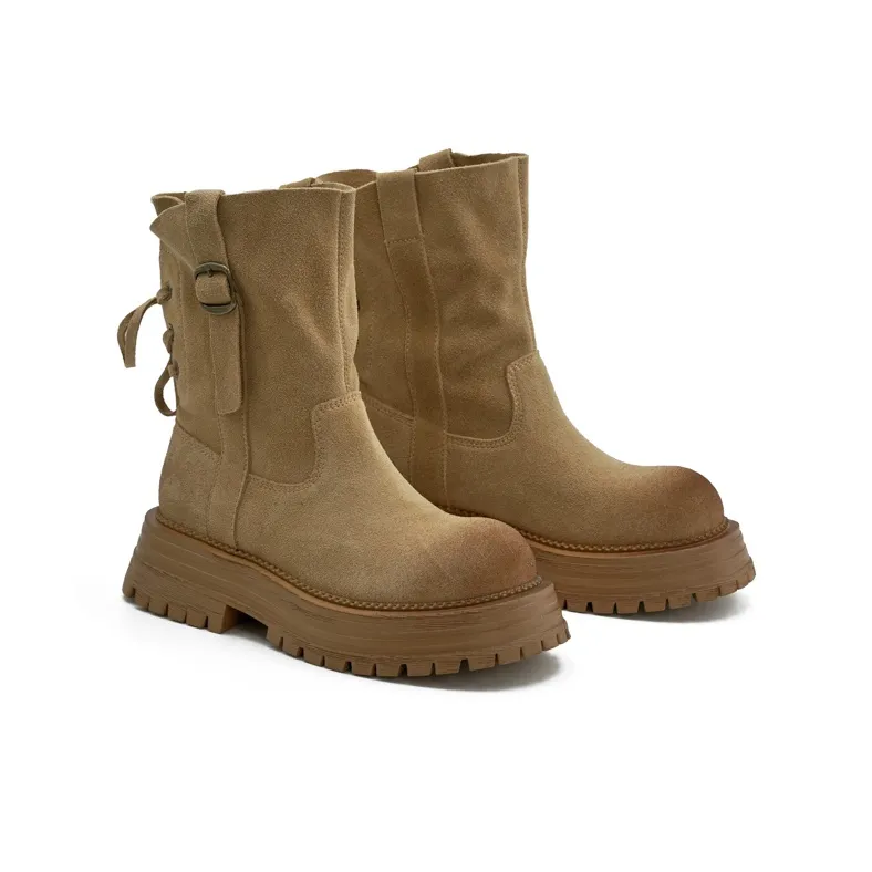 Little Sue Trendy Versatile Back Lace-Up Maillard Style Platform Martin Boots Ankle Boots Women's-3