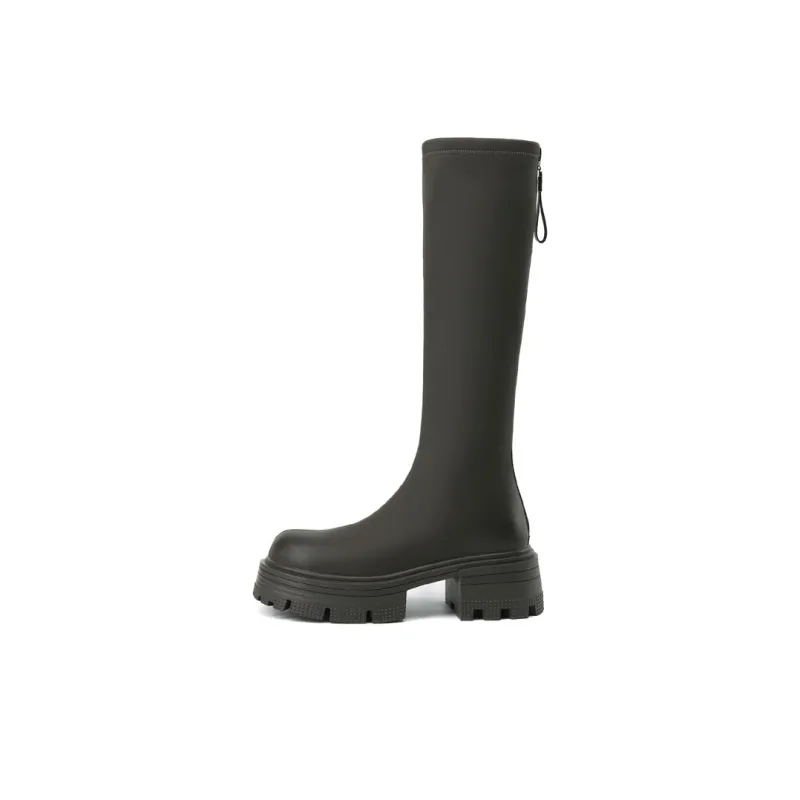 JOSINY Minimalist Style Versatile Fashion Apparel Boots Not Over The Knee Knight Boots Knee high Boots Women's Khaki-1