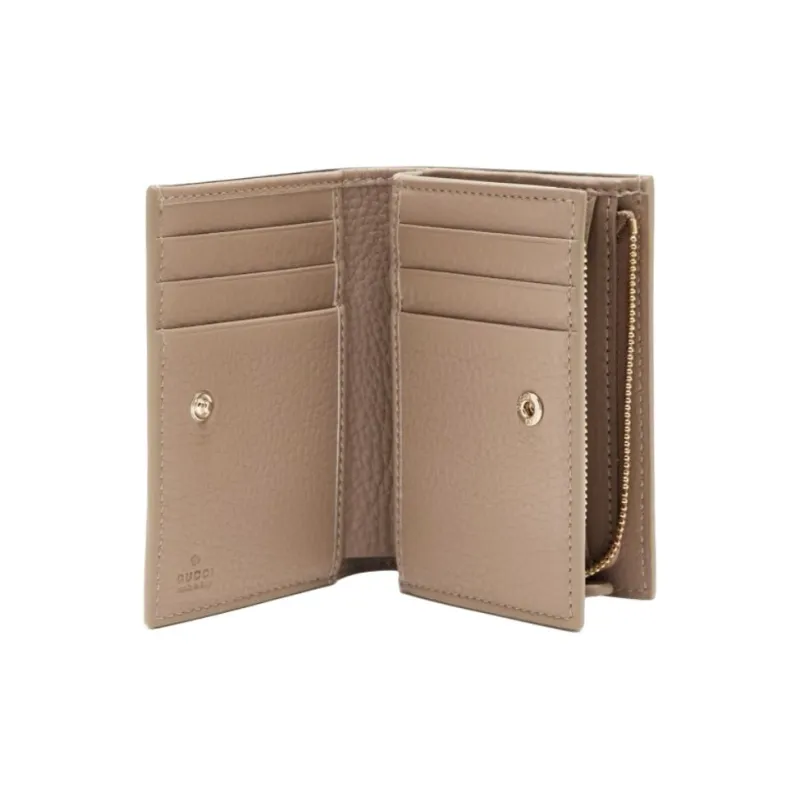 GUCCI GG Emblem Grain Leather Wallet Medium Size Women's Taupe-2