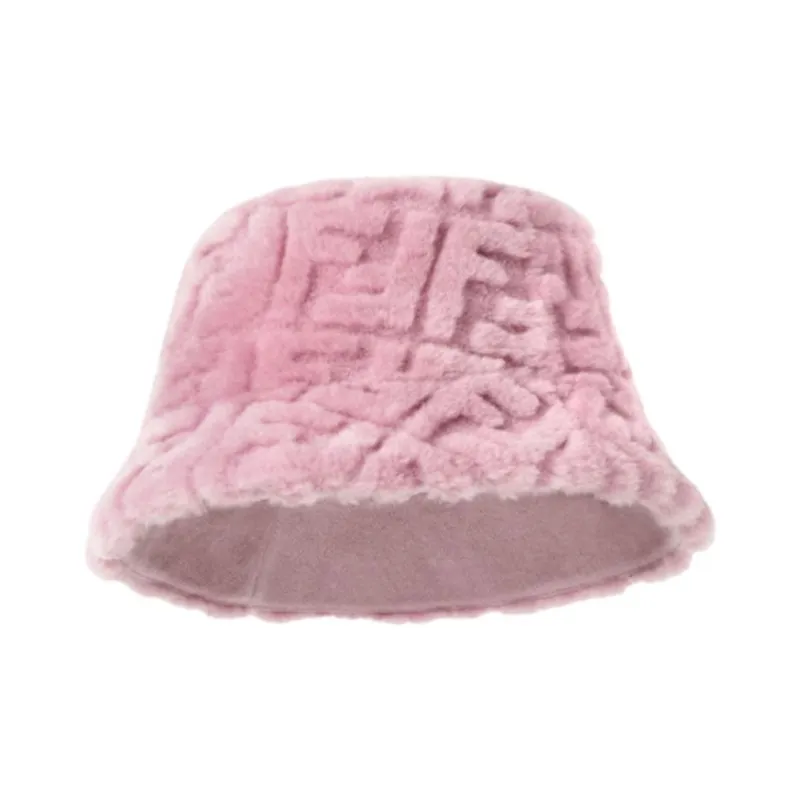 FENDI Wool Lambskin Grass Cotton Cashmere Fiber Glue Bucket Hats Women's Pink Purple-0