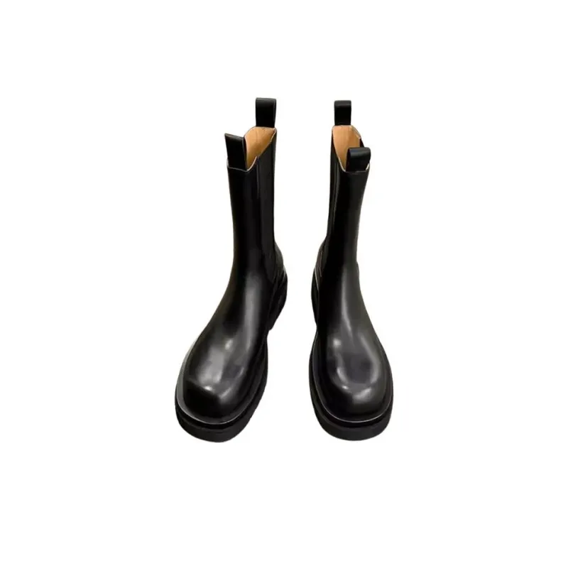 CHRISTINE SHEII Siu Crew Matte Leather Chelsea Boots Martin Boots 5.5cm Women's Black Economy Edition 6 Inches-2