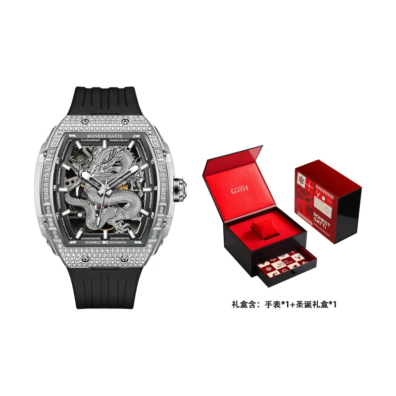 BONEST GATTI Automatic Mechanical Movement Rubber Strap Men's Watches Cut Out Dial-34