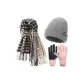 Scarf+Gray Thermal Knitted Hat+Pink Glove