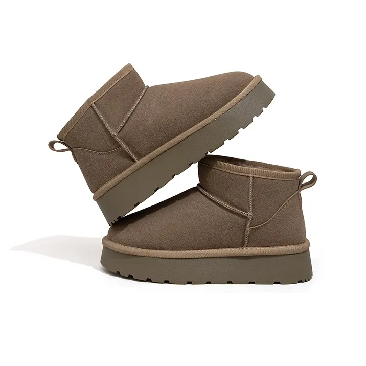Feiyue Warm Wear-Resistant Cushioning Height Increasing Slip-Resistant Short Snow Boots Women's Khaki-3