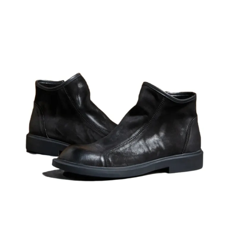 Brounvanm Men's Boots Ankle Boots 3.5CM Men's Black Coffee-3