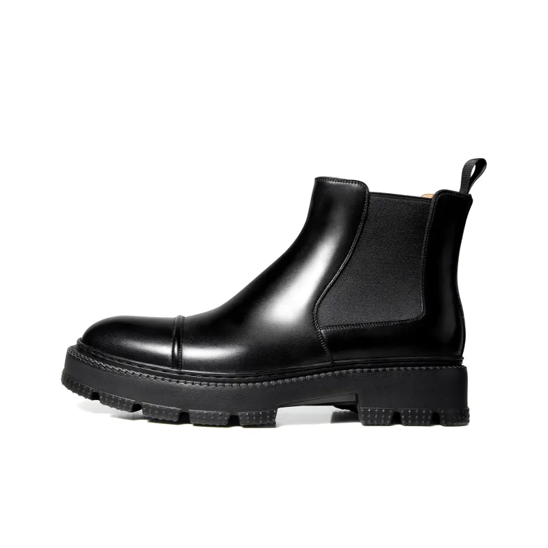 THOM WILLS British Business Casual Leather Boots Short Chelsea Boots Men's Black-0
