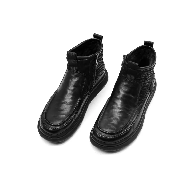 PALMPOLO Shearling Ankle Boots Fleece Lined Warm Men's Black-3