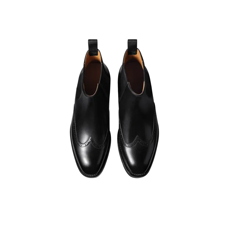 THOM WILLS British Style Brogue Embroidered Leather Boots Short Chelsea Boots Men's Black-2