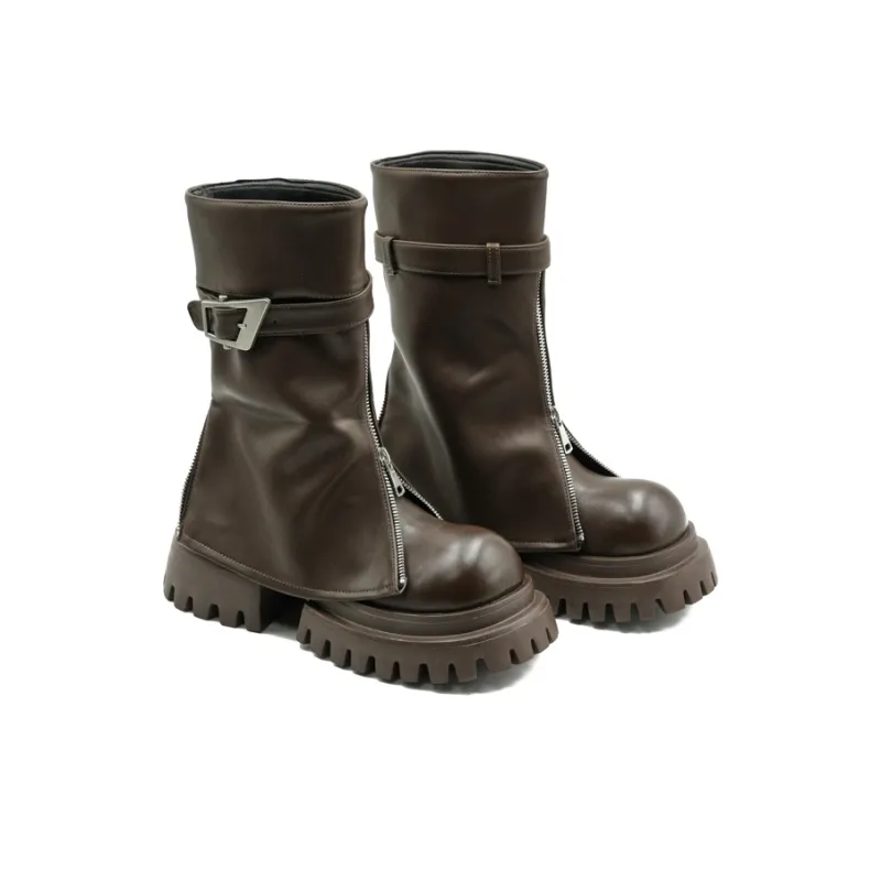 Little Sue Trendy Versatile Fashion, British Style, Chunky Derby Foldover Boots Fleece Lined Ankle Boots Women's-20
