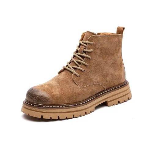 Shoe Cabinet Floral Language Ankle Boots Men's Yellow Brown
