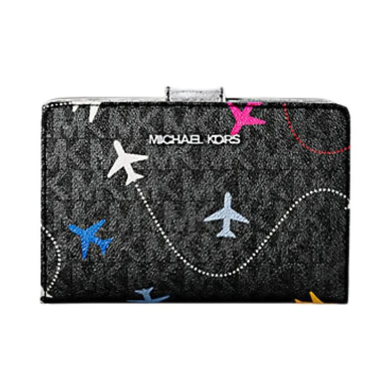 MICHAEL KORS Jet Set Travel Coated Canvas Wallet Medium Size Unisex Black-0
