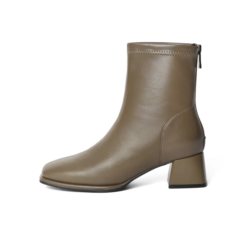 BELLE Ankle Boots Women's Khaki/Ecru/Black/Black, Pleated Leather/Brown, Pleated Leather-8