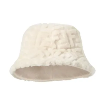 FENDI Wool Lambskin Grass Cotton Cashmere Fiber Glue Bucket Hats Women's White