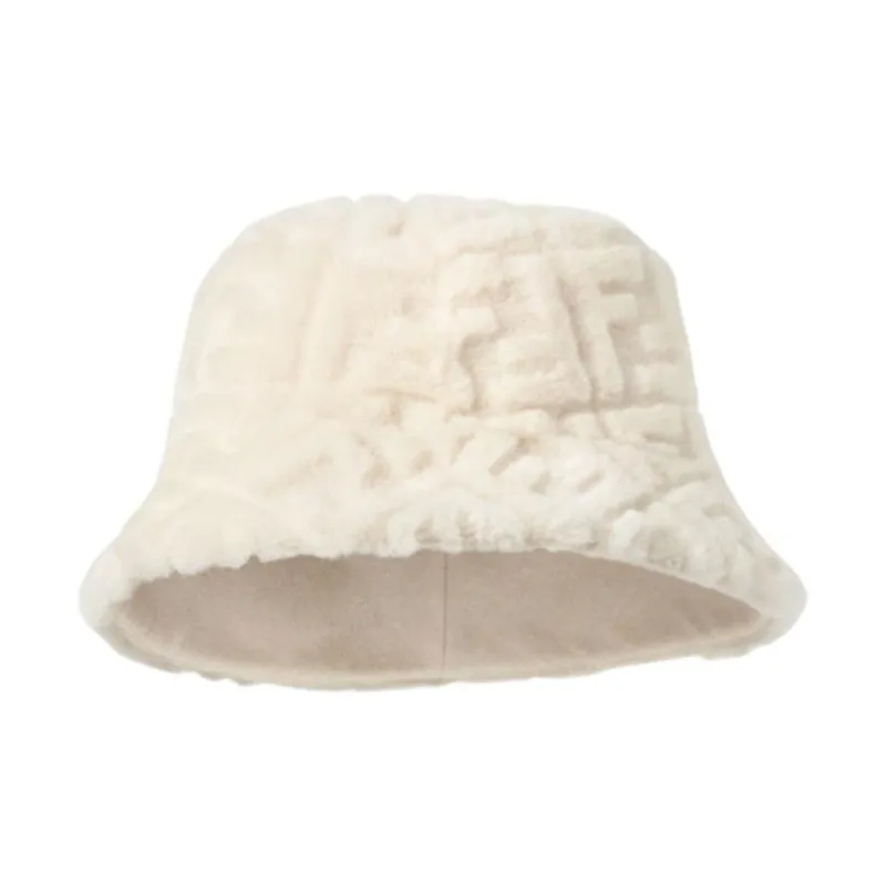 FENDI Wool Lambskin Grass Cotton Cashmere Fiber Glue Bucket Hats Women's White-0