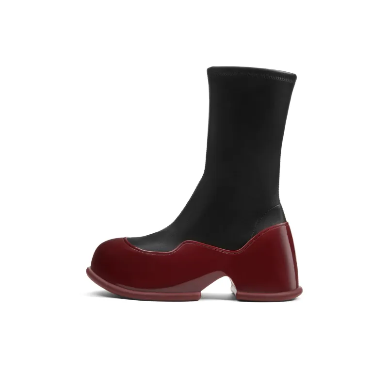 CHARLES&KEITH Small CK Ankle Boots 6cm Women's Black/Red Red-3