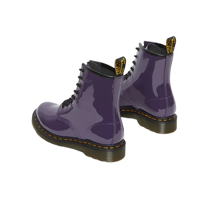 Dr. Martens Lens Patent Leather 8 Martin Boots Black Purple Women's-4