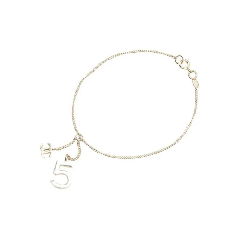 CHANEL 2005 Silver Plated Cc Number 5 Charm Costume Bracelet-0