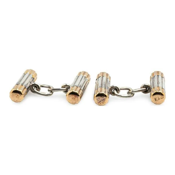 TIFFANY & CO. 20th Century Silver And 18K Yellow Gold Double Bar Chain Cufflinks-1