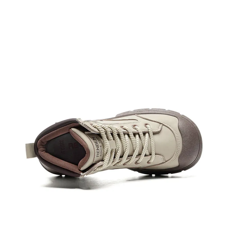 RENBEN Short Martin Boot Women's Beige Brown-2