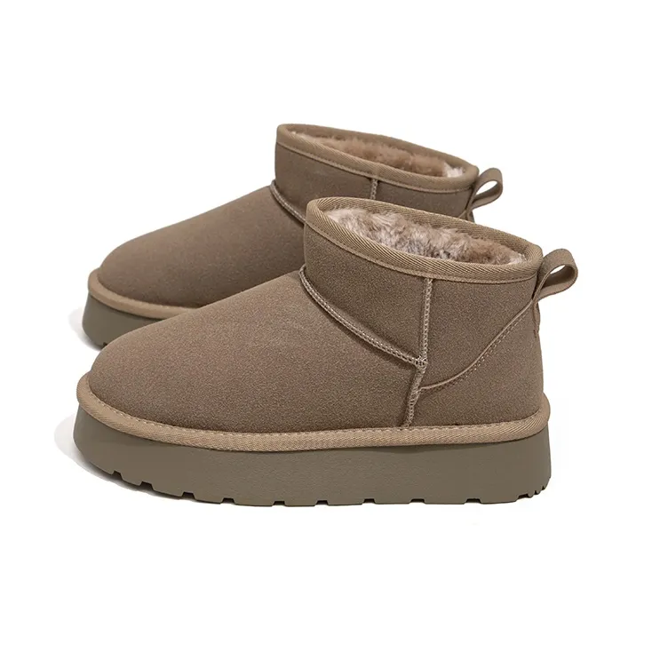 Feiyue Warm Wear-Resistant Cushioning Height Increasing Slip-Resistant Short Snow Boots Women's Khaki-2