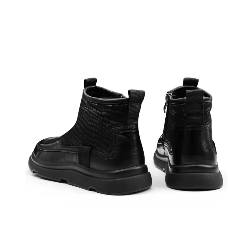 PALMPOLO Shearling Ankle Boots Fleece Lined Warm Men's Black-2