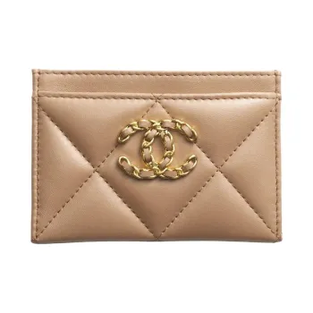 CHANEL 19Bag Lambskin Card Holder Women's Dark Beige