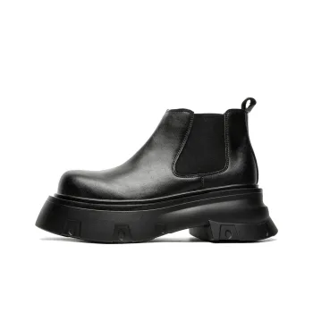 WEISHIBANGWEI Short Chelsea Boots Medium Heel Men's Black