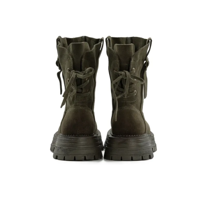 Little Sue Trendy Versatile Back Lace-Up Maillard Style Platform Martin Boots Ankle Boots Women's-10