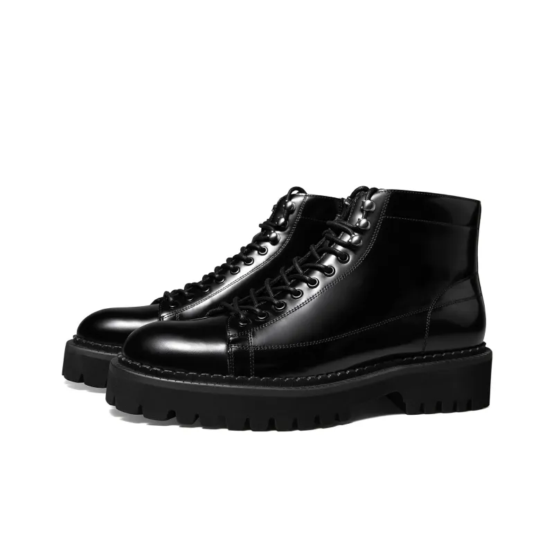 THOM WILLS British Style Shiny Casual Boots Short Martin Boot Men's Black-1