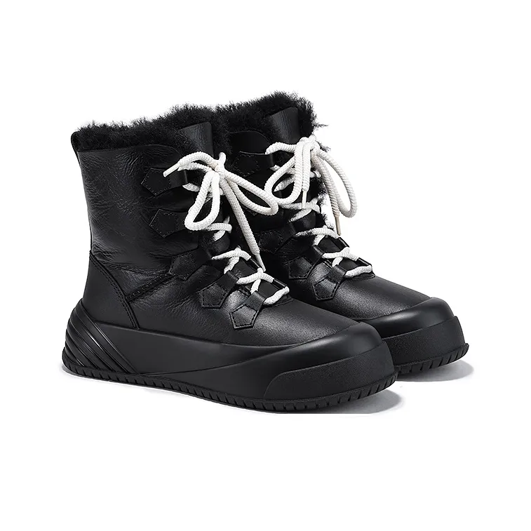 SELAIYA Thermal Abrasion Resistant Height Increasing Crew Snow Boots 4.5cm Women's Black-1