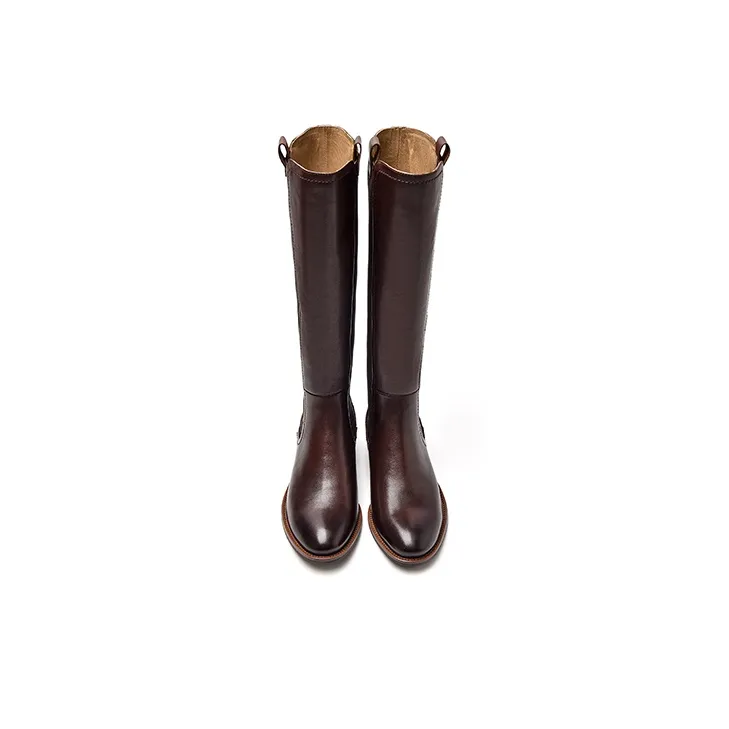 Beau Today Leather Embossed Color Change Knee-high Boots 3.8cm Women's Cocoa Coffee-4