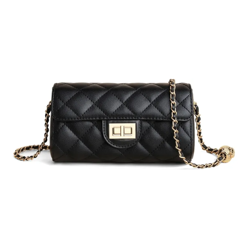 COMELY Synthetic Leather Patchwork With Cow Leather Chain Bag Shoulder Bag Crossbody Bag Regular Women's Black-1
