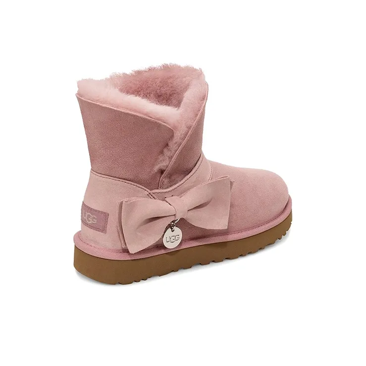UGG Suede Mini Bow Fur Fleece Lined Pink Women's-3