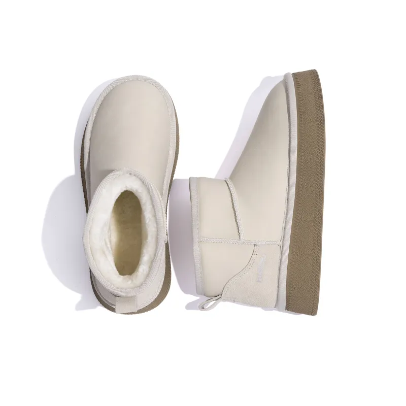 HUANQIU Height Increasing Warm And Wear Resistant Short Snow Boots Women's Beige-7