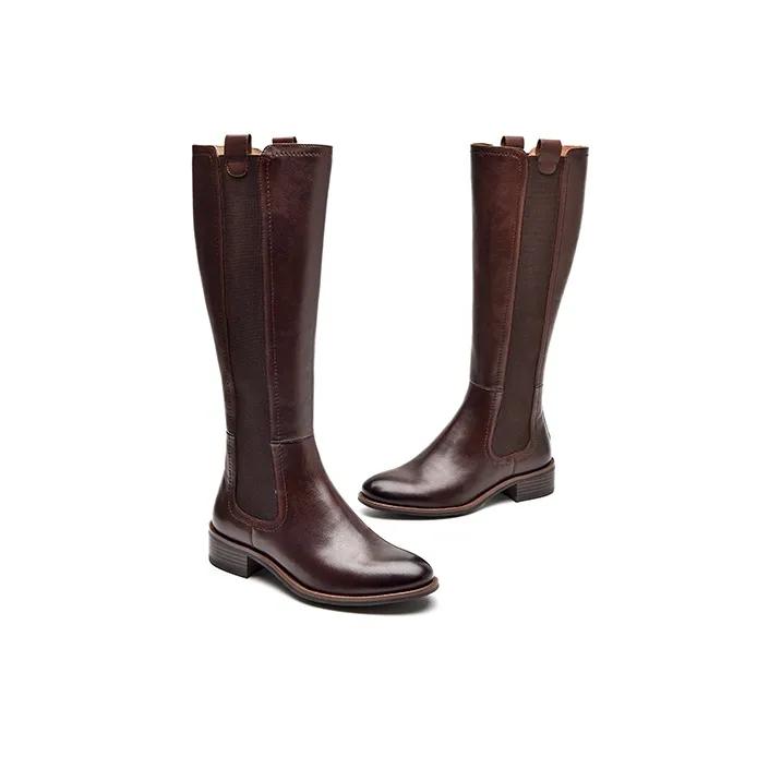 Beau Today Leather Embossed Color Change Knee-high Boots 3.8cm Women's Cocoa Coffee-2