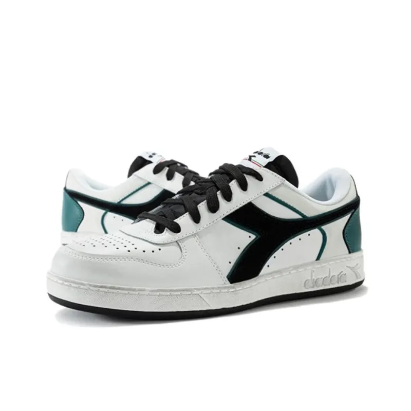 Diadora Magic Basket Anti Slip Wear Resistant Low Top Skateboard Shoes Unisex White Black Green-4