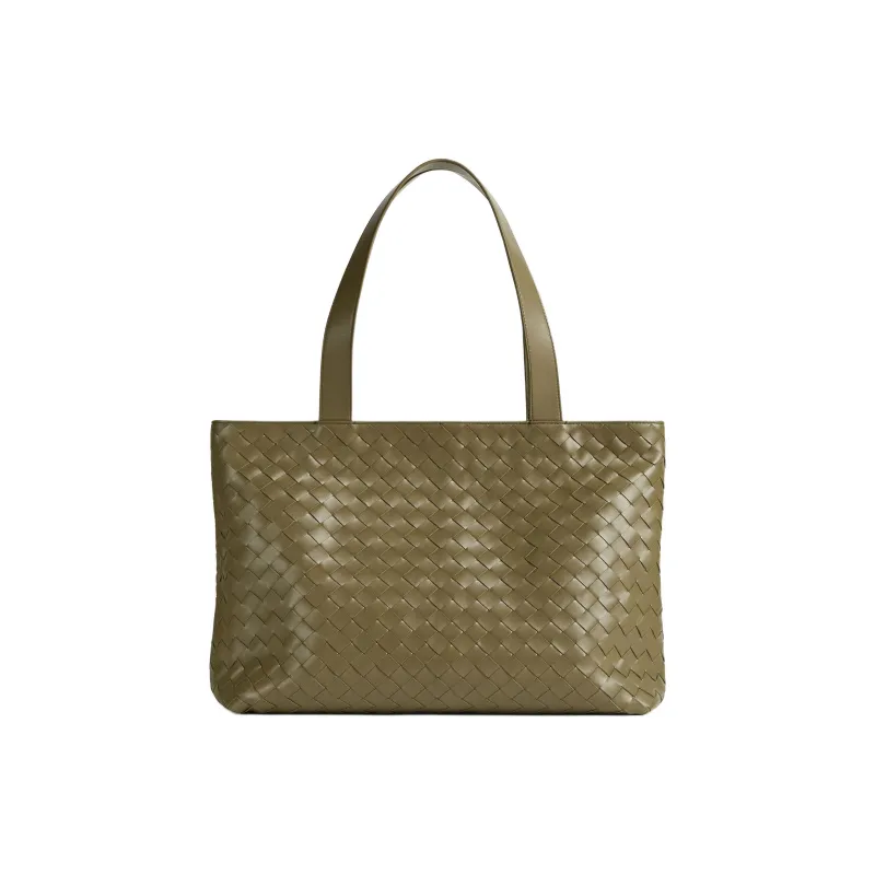 Bottega Veneta Intrecciato Leather Tote Bag, Shopping Bag, Shoulder Bag, Handbag Trumpets Unisex Olive Green-0