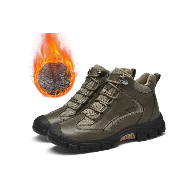 Wen Nai Warm Wear Resistant Cushioning Height Increasing Slip Resistant Short Outdoor Boots Men's Khaki-2