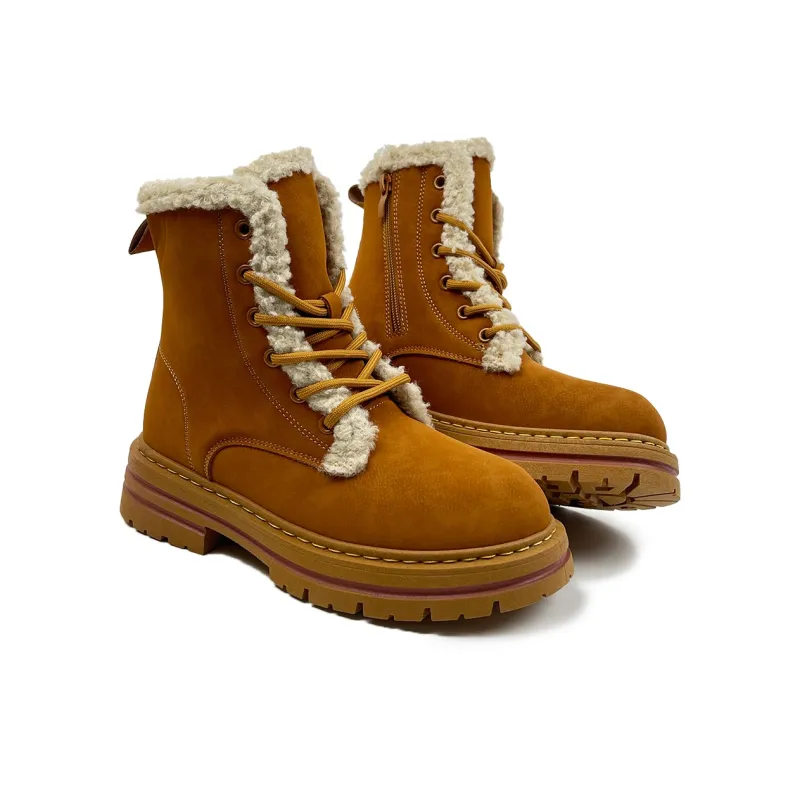 Warrior Winter Battle Boots Wear-Resistant Height Increasing Slip-Resistant Short Snow Boots Women's Brown-4