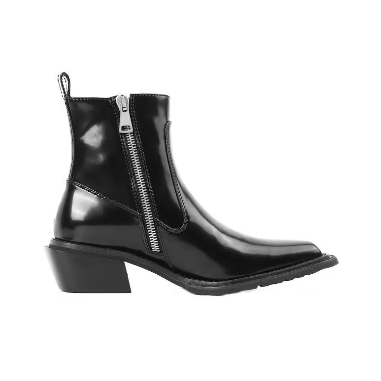 Untitlab #13 Hitch Boots Shiny Black Ankle Boots Unisex Black-1
