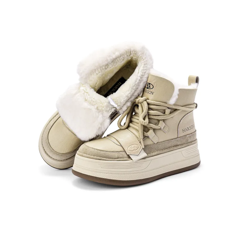 HARSON Warm Coverage Height Increasing Water-Resistant Slip-Resistant Short Mid-Calf Snow Boots Women's-7