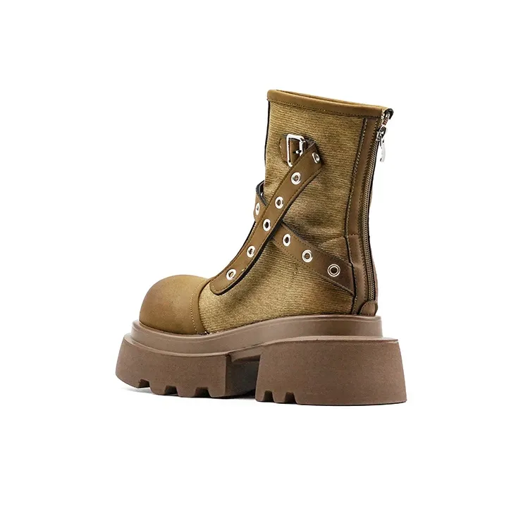 Little Sue Niche Design, Trendy Versatile, Vintage, Biker Boots Ankle Boots Women's-7