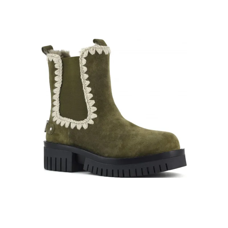 MOU Eskimo Short Chelsea Boots Women's Olive Green-2