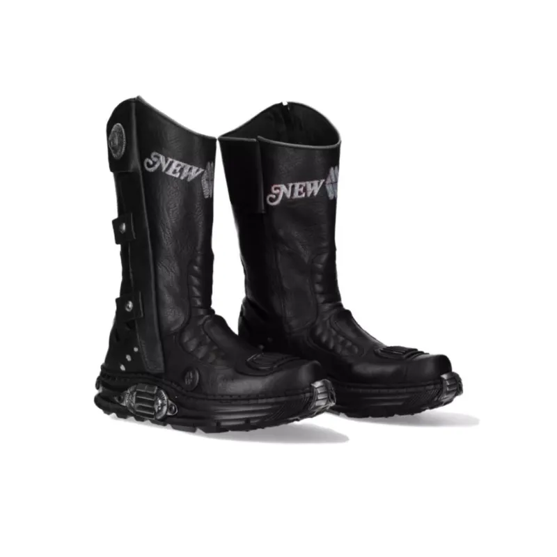 NEW ROCK Knee-high Boots 5cm Unisex Black-2