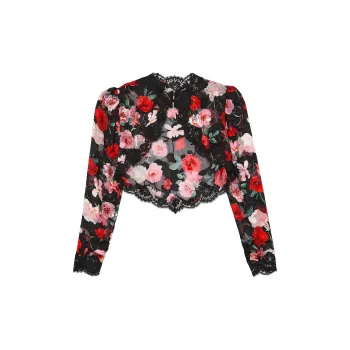 Victoria's Secret Atelier Victoria's Secret Noir Burnout Satin & Lace Trim/BF Pajama Top Women's Black Floral