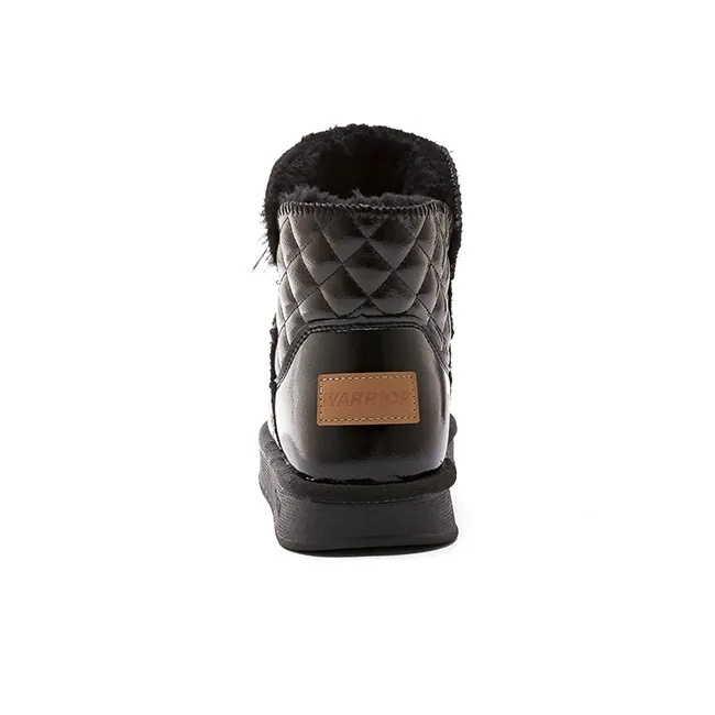 Warrior Thickened And Fleece Lined Padded Shoes Warm Ankle Length Snow Boots Women's Black-3