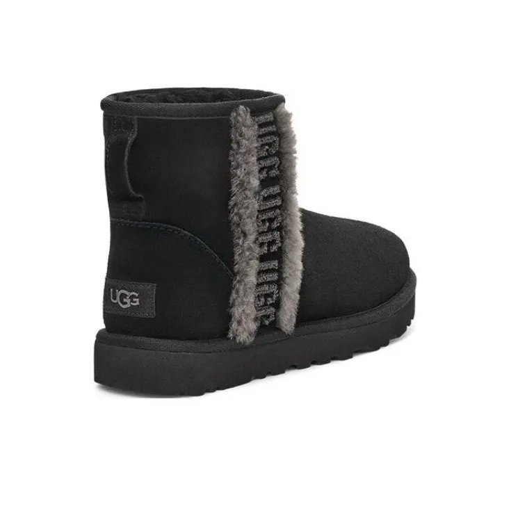 UGG Classic Mini Shearling Logo 'Black' Women's-2