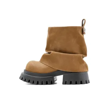 Little Sue Unique Design Trendy Fashion Versatile Petite Slimming Bootcut Big Head Stack Ankle Boots Women's
