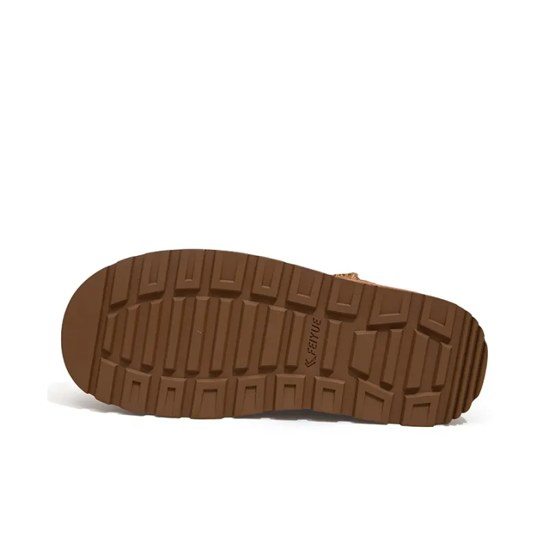 Feiyue Thermal Abrasion Resistant Cushioning Height Increasing Slip Resistant Short Snow Boots Women's Camel-4