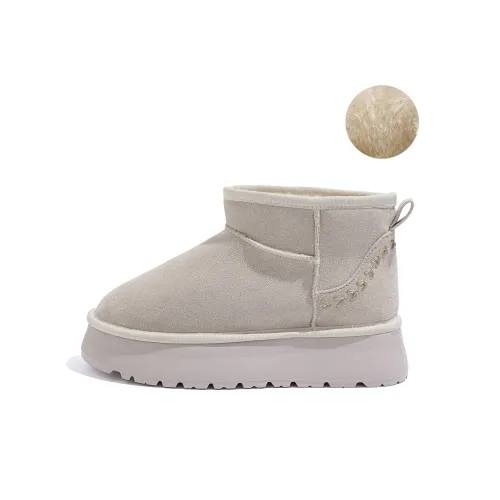 HUANQIU Warm And Wear-Resistant Crew Snow Boots Women's Beige